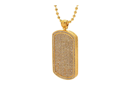 Gold Plated Micro Pave Dog Tag Pendant
